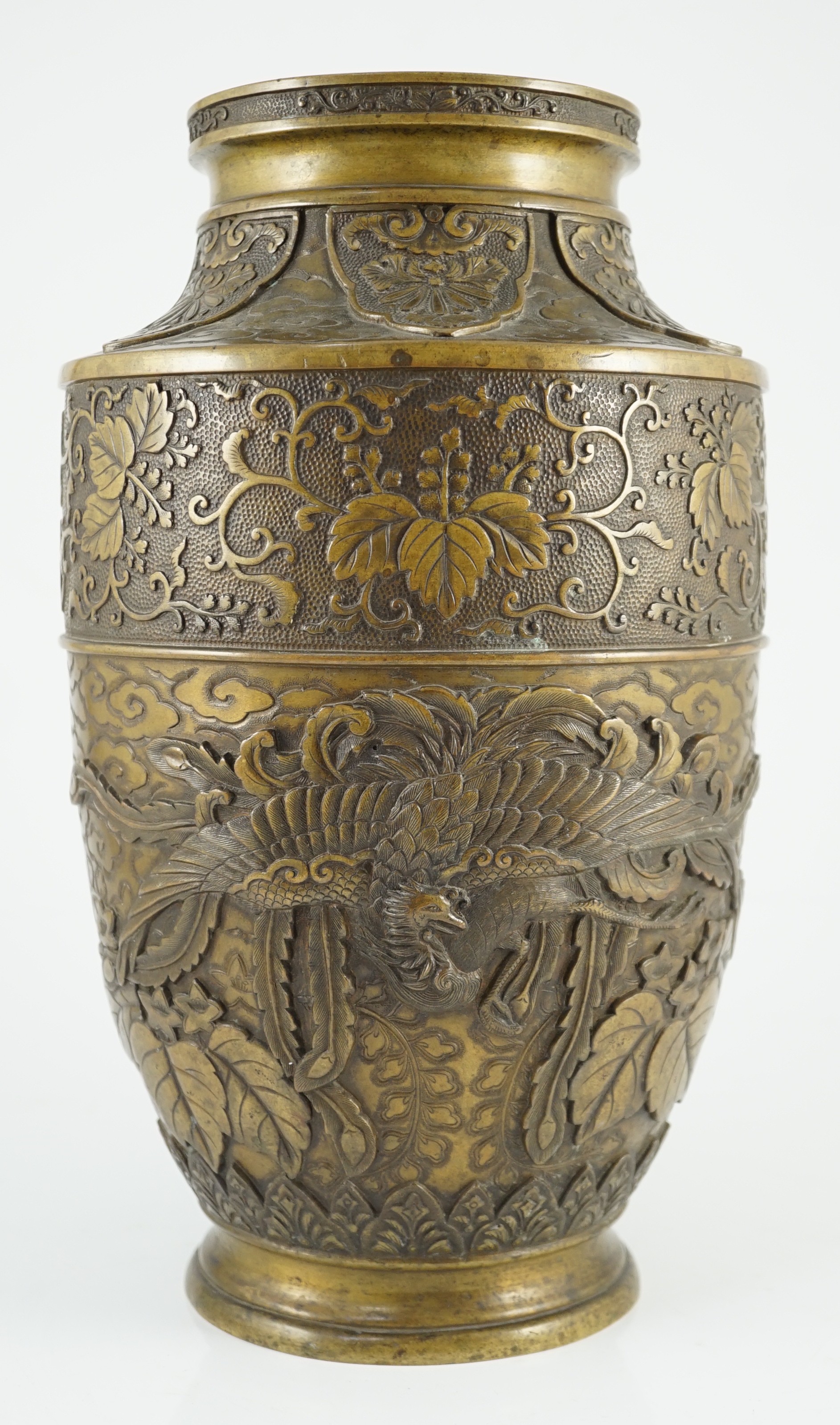 A Japanese bronze vase, Meiji period, 36.3cm high